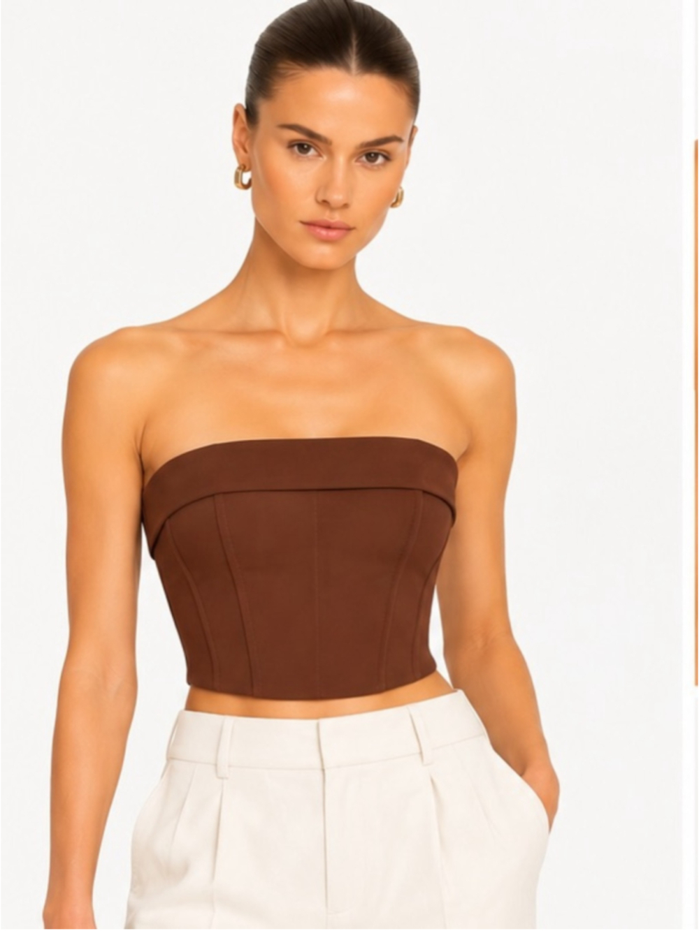With Jéan Brown Strapless Corset Bustier Top Size S